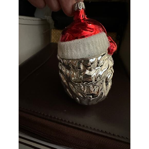 Vintage Mercury Glass Santa Claus Christmas Ornament Mica Red Silver White 4" - Picture 3 of 8